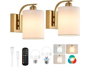 2 Pack Battery Operated Wall Lamps Sconces Gold Color Rechargeable Bulbs Gold - Picture 1 of 6