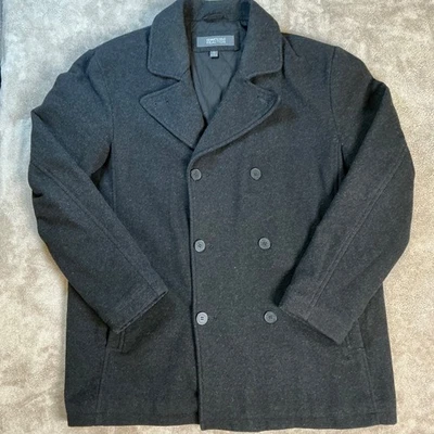 Kenneth Cole Reaction Peacoat Mens XL Black Double Breasted Wool Blend Corp Core - Image 1 of 4