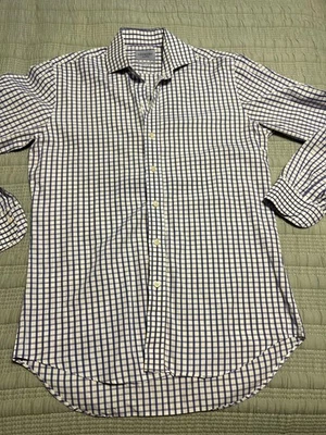 Camisa de vestir LEDBURY fina para hombre azul púrpura blanca con botones calce ajustado 16 Foto 1 de 4