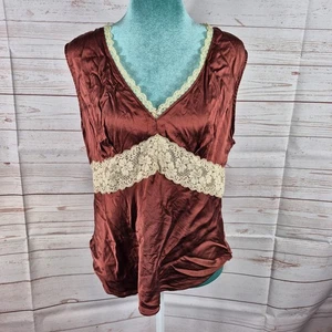 Vintage Y2K NY&Co 100% Seide Spitze Top Trägertop Gr. XL tiefrot Lagenlook romantisch kokett - Bild 1 von 10