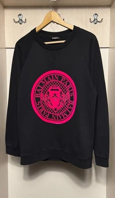 Moletom Balmain Paris preto e rosa logotipo moeda/medalhão feminino tamanho 36FR - Imagem 1 de 4
