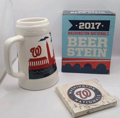 Juego de cerveza Stein & Coaster 2017 de los Washington Nationals promoción Budweiser con caja MLB Foto 1 de 4