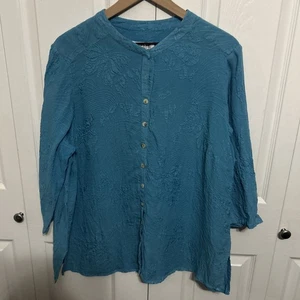 ZITRONE SANTA MONICA 100 % Seide Knopfleiste Blumen Schmetterling Top Bluse 1X türkis - Bild 1 von 9