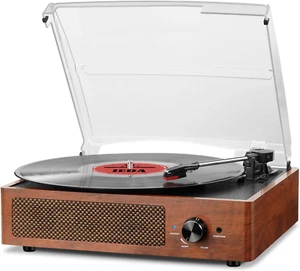 Giradischi Vintage Bluetooth Portatile a Tre Velocità con Altoparlanti Integrati - Foto 1 di 6