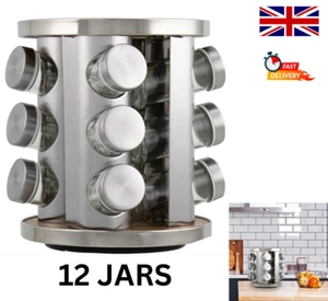 Stainless Steel 12 Jar Revolving Spices Herb Rack Stand Carousel Rotating Glass - Picture 1 of 5