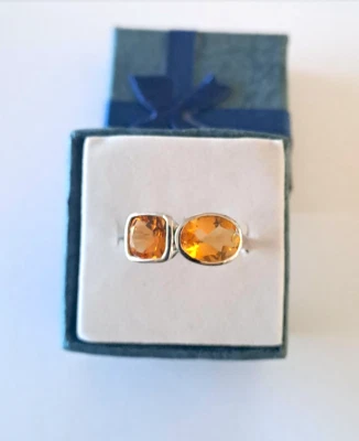 Bague citrine argent 925 / or blanc T 56 + - Photo 1/4