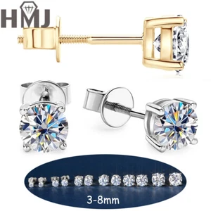 2CT Plated 10K Gold Moissanite Stud Earrings D Color Moissanite Piercing Earring - Picture 1 of 26