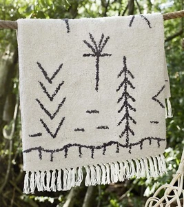 Teppich Badematte Läufer mit Fransen Baumwolle Elfenbein Ethno Boho Madam Stoltz - Bild 1 von 6