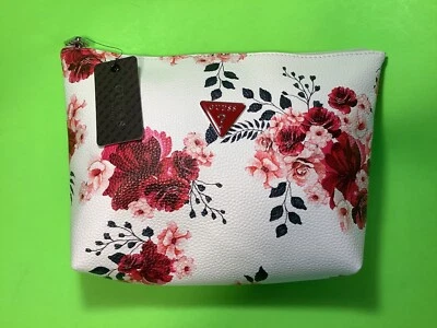 GUESS Los Angeles Travel Makeup Cosmetic Case Bag White w/Red, Black, Flowers - Image 1 of 4