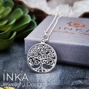 925 Sterling Silver 16" Necklace with a 20mm Tree of Life pendant by INKA - Picture 1 of 4