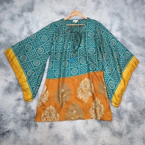 Tree of Life Kaftan Tunic Top Womens Small Medium S/M Green Gold Boho Gypsy - Picture 1 of 16