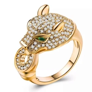 Panther Leopard Ring Strass Goldfarben Modeschmuck Jaguar Katzenkopf Neu - Bild 1 von 12