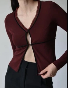 VINTAGE Betsey JOHNSON CARDIGAN sweater w/BUTTONS maroon BLACK size: MEDIUM EUC! - Picture 1 of 8