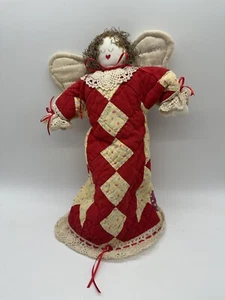 ANGEL Doll Christmas Quilted Stitched Red Tree Topper Primitive Folk Art Vintage - Picture 1 of 10