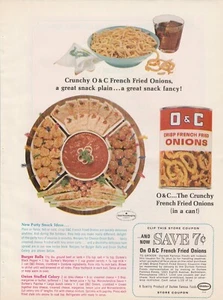 Cebollas fritas francesas crujientes 1964 O & C anuncio impreso de colección grandes ideas de bocadillos de fiesta - Imagen 1 de 1