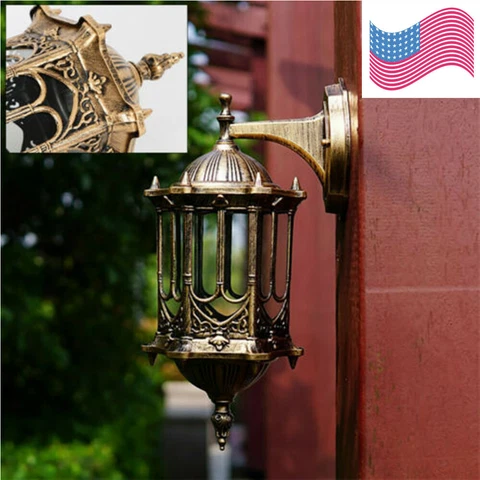Retro Brass Lantern Wall Lamp Lantern Light Garden Outdoor Sconce Porch Light US Cover