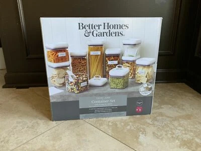 NUEVO BETTER HOMES & GARDEN JUEGO DE 10 CONTENEDORES HERMÉTICOS + ETIQUETAS Y CUCHARA Foto 1 de 4