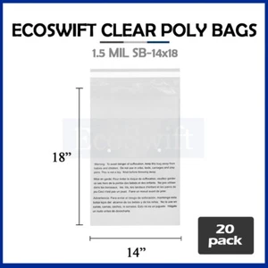 20 14x18 Self Seal Suffocation Warning Clear Poly Bags 1.5 mil Free Shipping - Picture 1 of 6