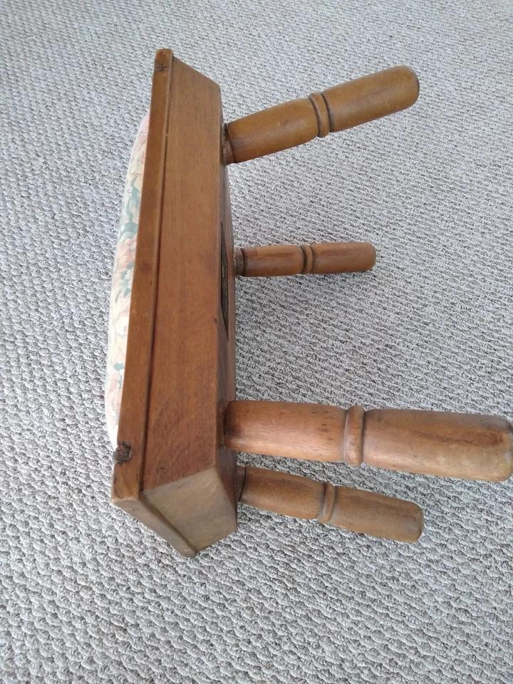 Via-F.Dex.  Rustic Vintage Handcrafted SIGNED Mahogany Upholstered Ottoman. Kehr - Image 1 of 4