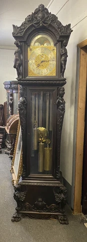 CARVED MAHOGANY FIGURAL 9 TUBE GRANDFATHER CLOCK Cover