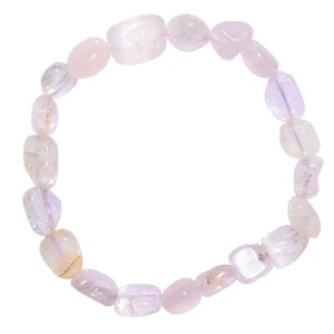 Pulsera Pepita Cargada de Kunzita Natural (principalmente Rosa) + Corazón Hinchado de Selenita - Imagen 1 de 9