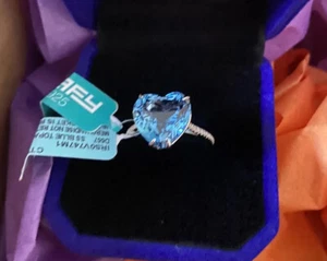 NEW! Effy Blue Topaz , White Sapphire & Silver Heart  Ring in Size 7 / $725 - Picture 1 of 11