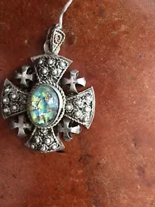 Pendentif en argent, et verre avec inclusion d'or et de pierres. - Picture 1 of 8