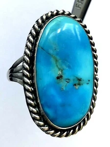 Native American Natural Blue Turquoise Navajo Heavy Ring Sterling Silver Sz 15.5 - Picture 1 of 12