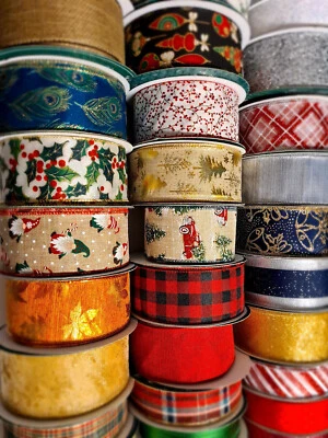 1.5 Inch Wired Christmas Ribbon Tree Topper Bow Decoration Gift Wrap FAST UKpost - Image 1 of 4