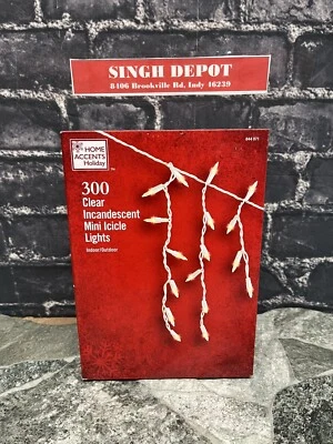 NEW HOME ACCENTS 300 CLEAR INCANDESCENT MINI ICICLE STRING LIGHTS WHITE WIRE - Image 1 of 4