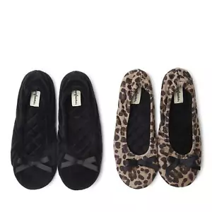 Dearfoams Ballerina Donna Layla Suola Scamosciata Nera e Leopardata (Confezione da 2), Medium - Foto 1 di 7