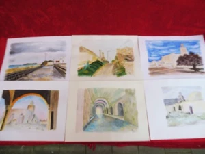 6 Beaux Tableaux Peints Aquarelles Signés - Foto 1 di 8