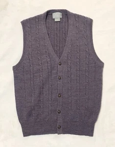 Vintage Le Tigre Wool Blend Vest V-Neck Mens Large Cable Knit Buttons Purple EUC - Picture 1 of 7