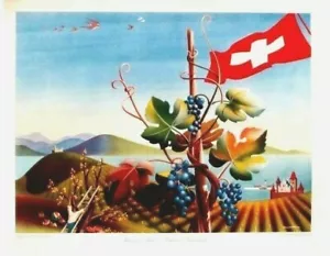 Poster vintage originale AUTUNNO IN VINO SVIZZERO c.1945 - Foto 1 di 1