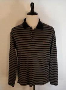 Polo Ralph Lauren Non Iron UC Cotton Sweater Striped Black Gold Gray Size Large - Picture 1 of 8