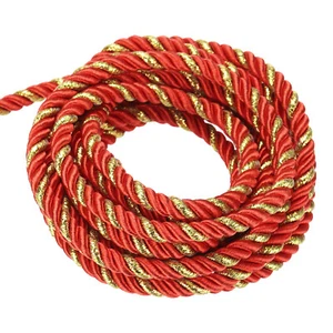 Twisted Cord Trim 16 Yard 5mm 3-Ply Twine Braided Rope Thread String Red Gold - Picture 1 of 7