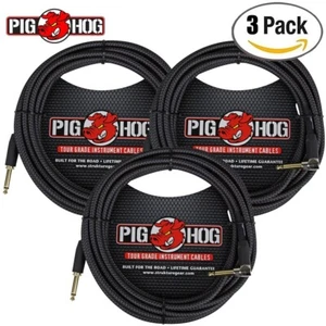 3-PACK Pig Hog 20FT PCH20BKR Black Woven 1/4" Straight- Right Angle Guitar Cable - Picture 1 of 1