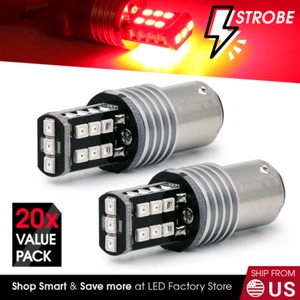 20x Syneticusa 1157 LED Red Strobe Flash Brake Stop Parking Rear Light Bulbs - Picture 1 of 8