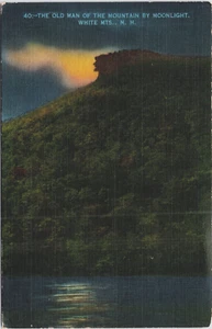 The Old Man Of The Mountain By Moonlight White Mts. N.H. 1939 Linen Postcard 4G - Picture 1 of 2