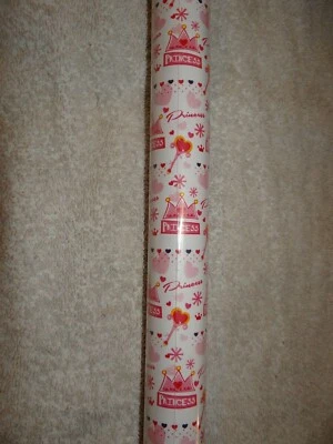 PRINCESS CROWN HEART STAR WRAPPING PAPER FLAT GIFT WRAP ANY OCCASION NEW 30" 7' - Image 1 of 4
