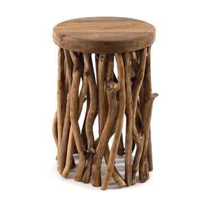 COUCHTISCH "WOODS" | 45x30 cm, Mahagoni | runder Beistelltisch, Holz Schemel - Bild 1 von 6