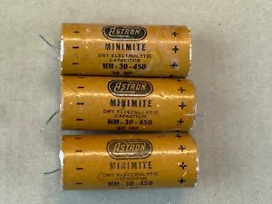 3 Vintage 1962 Astron 30 uf 450v Axial Paper Capacitors TEST GOOD - Picture 1 of 8