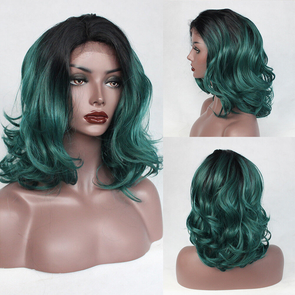Synthetic Lace Front Wigs Black Women Ombre Green Color Short Wavy Bob Hair  Wig | eBay