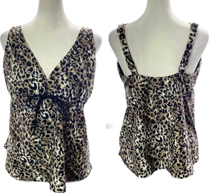 LASCANA VENUS Tankini Swim Top Sz 14 Black Brown Animal Print Adjustable Straps - Picture 1 of 17