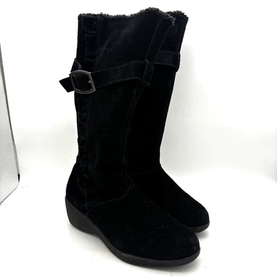 London Fog Monica Black Leather Waterproof Tall Boots Faux Fur Lined Womens 7 - Image 1 of 4