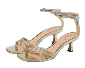 Jewel Badgley Mischka Hayzel Gold Strappy Sandals Sz 8.5 Square Toe Kitten Heels - Picture 1 of 10