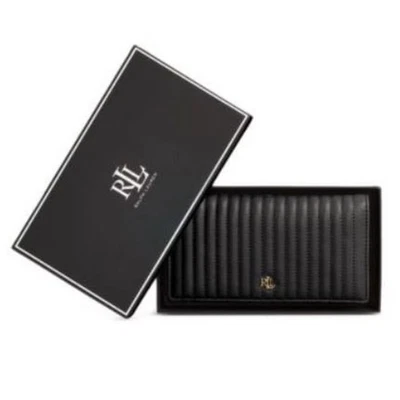 Ralph Lauren Women's Quilted Leather Foldover Wallet in Black - Image 1 of 4