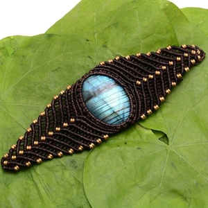 Aurora On Your Wrist~ Natural Labradorite Handmade Macrame Cuff Crystal Bracelet - Picture 1 of 7