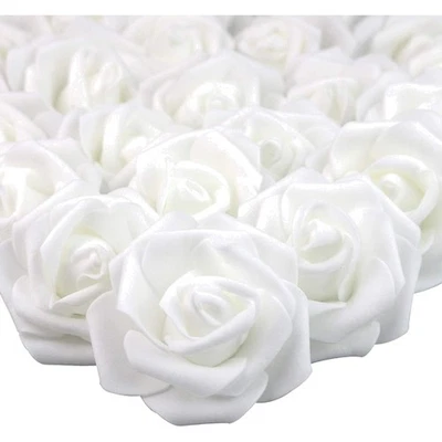 50x Künstliche Schaumrosen Weiß Brautstrauß Dekoration Party Hochzeit DIY - Bild 1 von 4