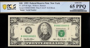 1993 $20 FRN B00033000D P.C.G.S #65PPQ - Picture 1 of 3